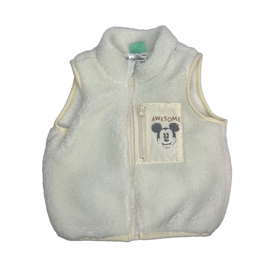 Disney Baby Mickey Mouse White Sherpa Fleece Full-Zip Vest 12 Months Fall/Winter